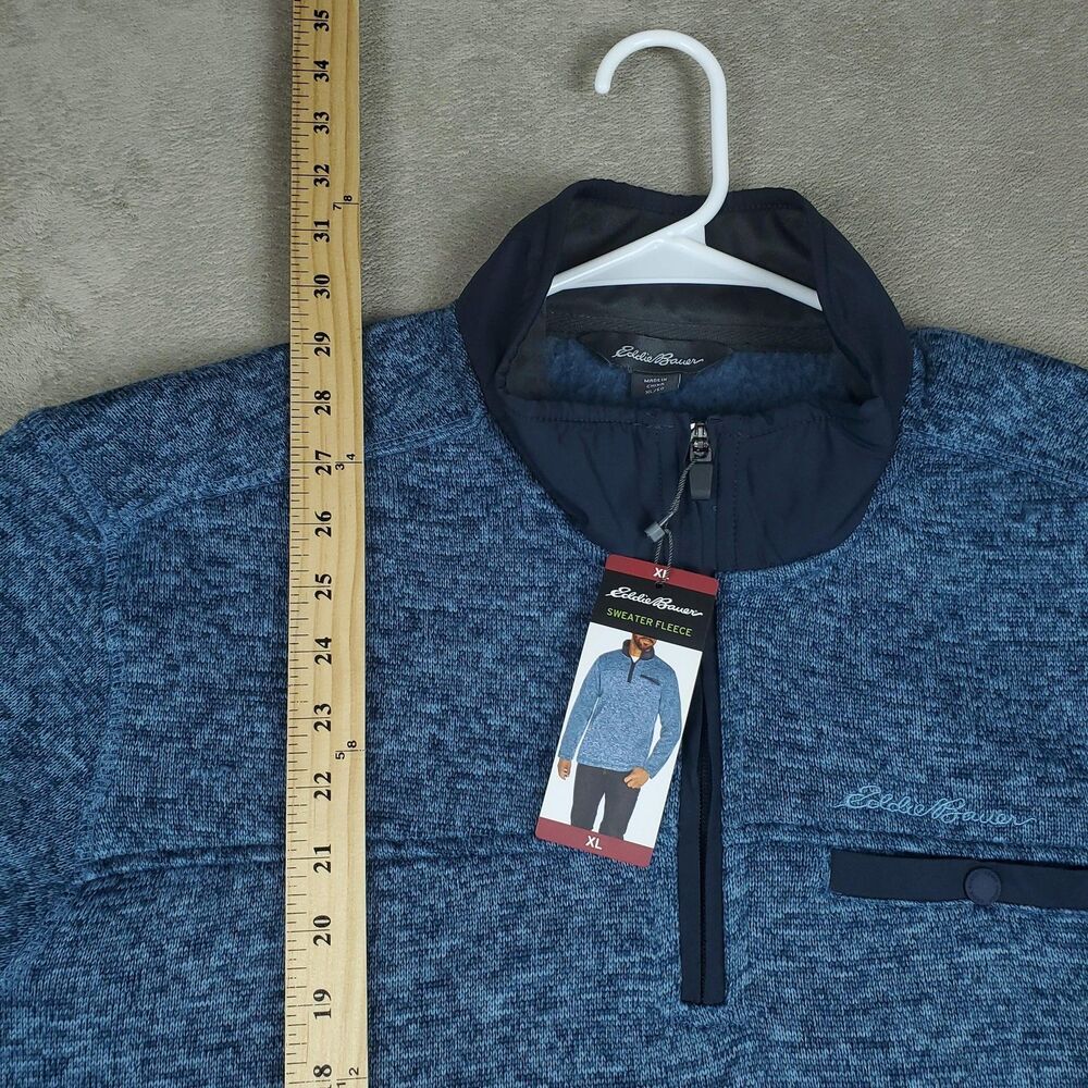 Eddie Bauer Pullover Mens XL Blue Sweater Fleece 1/4 Zip Mock Neck Warm - Picture 9 of 11